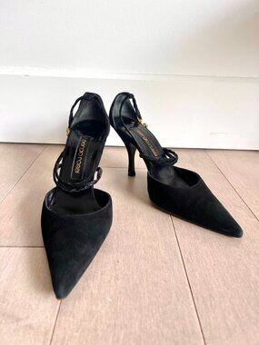 Sergio Rossi Black Heart Charm Heels Vintage Designer Shoes